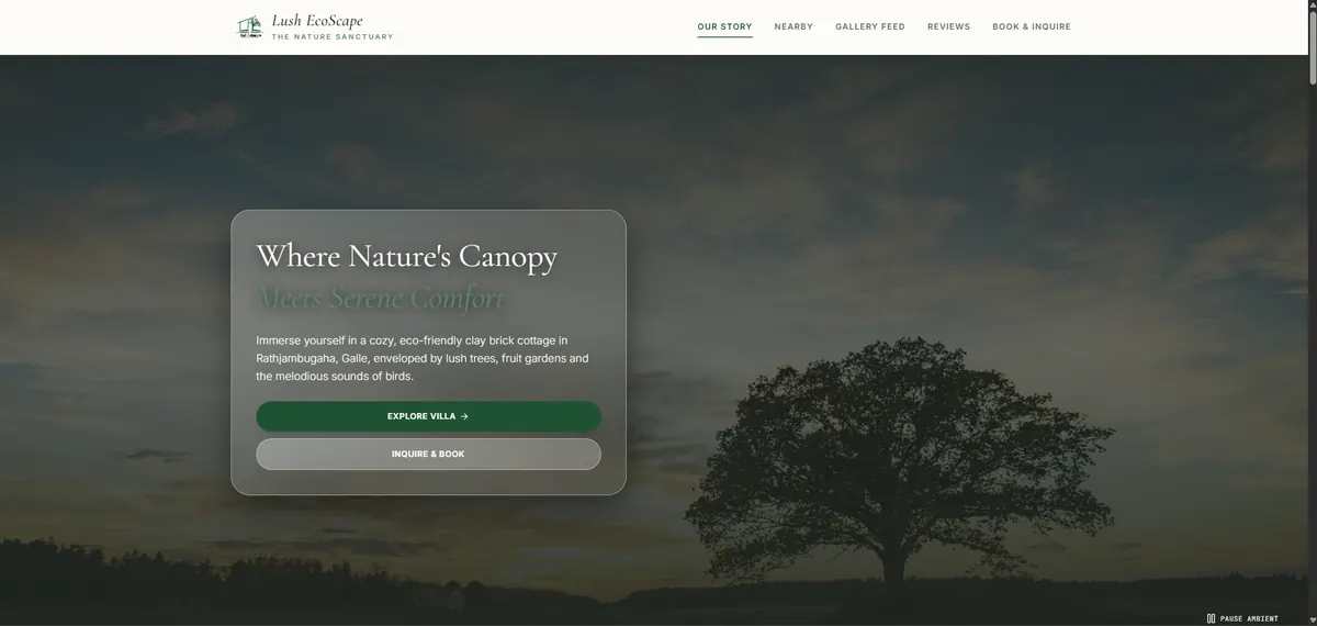 Lush EcoScape home page with the sanctuary hero image