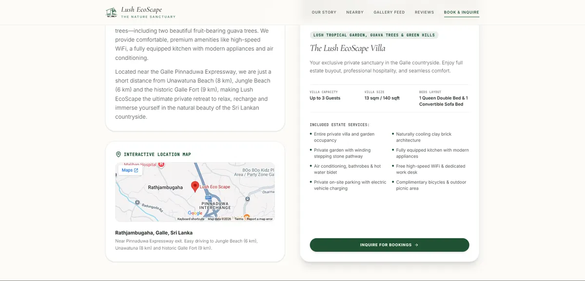 Villa details, services and interactive map
