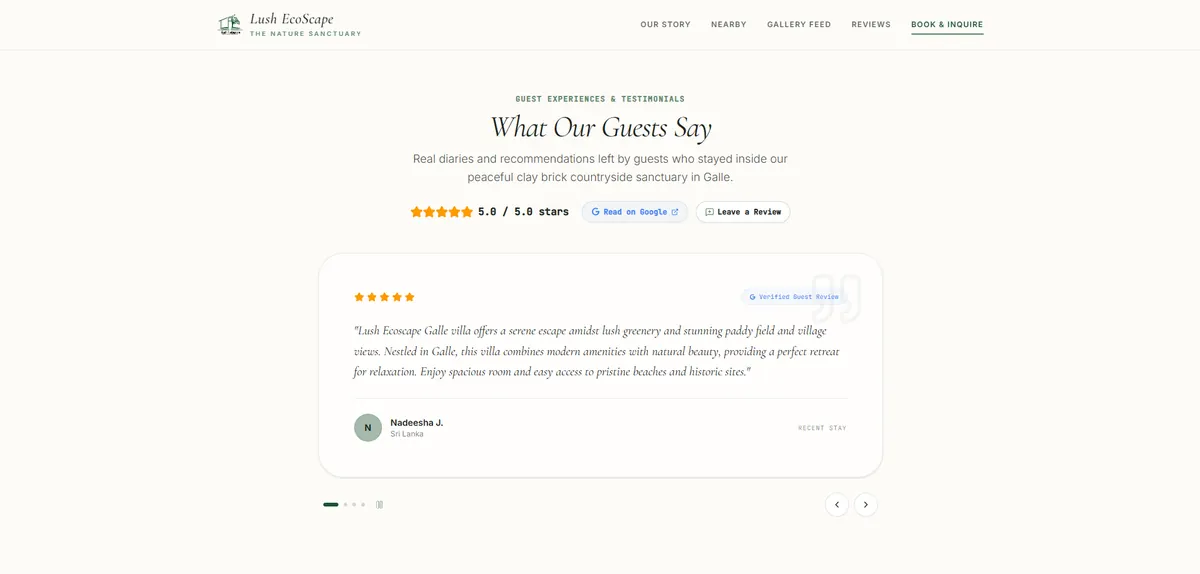 Guest experiences and reviews section